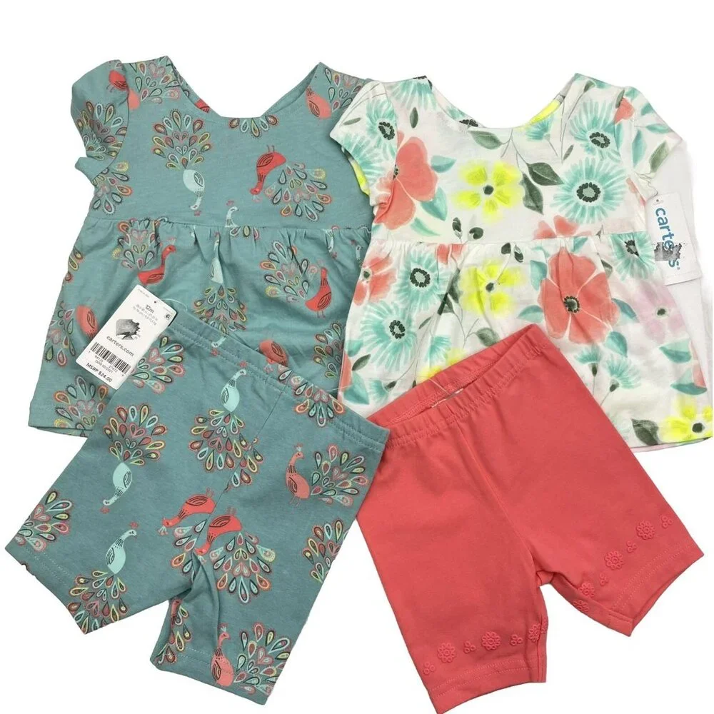 Carter's Baby Girl Shorts & Top 4-pc Set Size 12 Month - Picture 1 of 13
